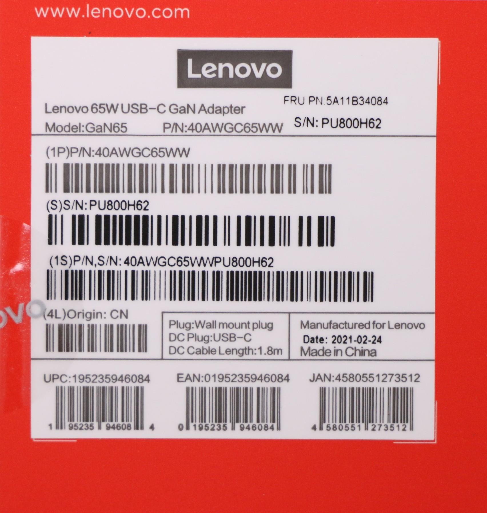 Cargador Lenovo Original GAN65, 65W, ,_8