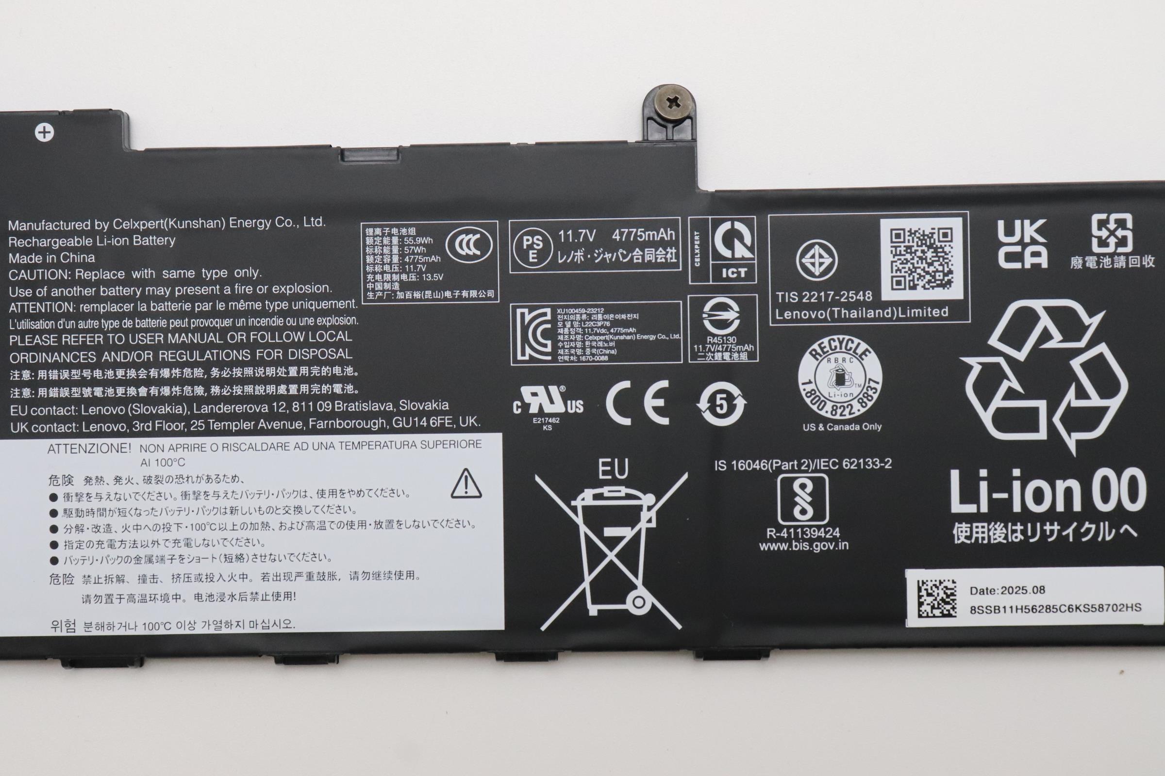 Bateria Lenovo Original L22C3P76, 57Wh, 11.7V - Imagen 4