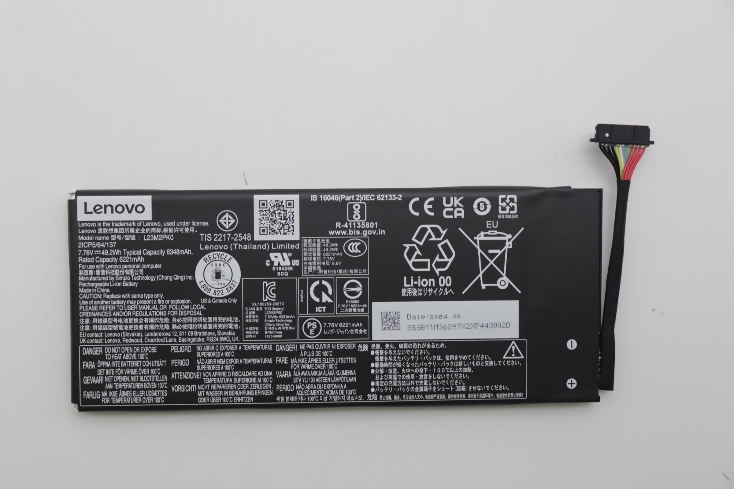 Bateria Lenovo Original L23M2PK0, 49.2Wh, 7.76V