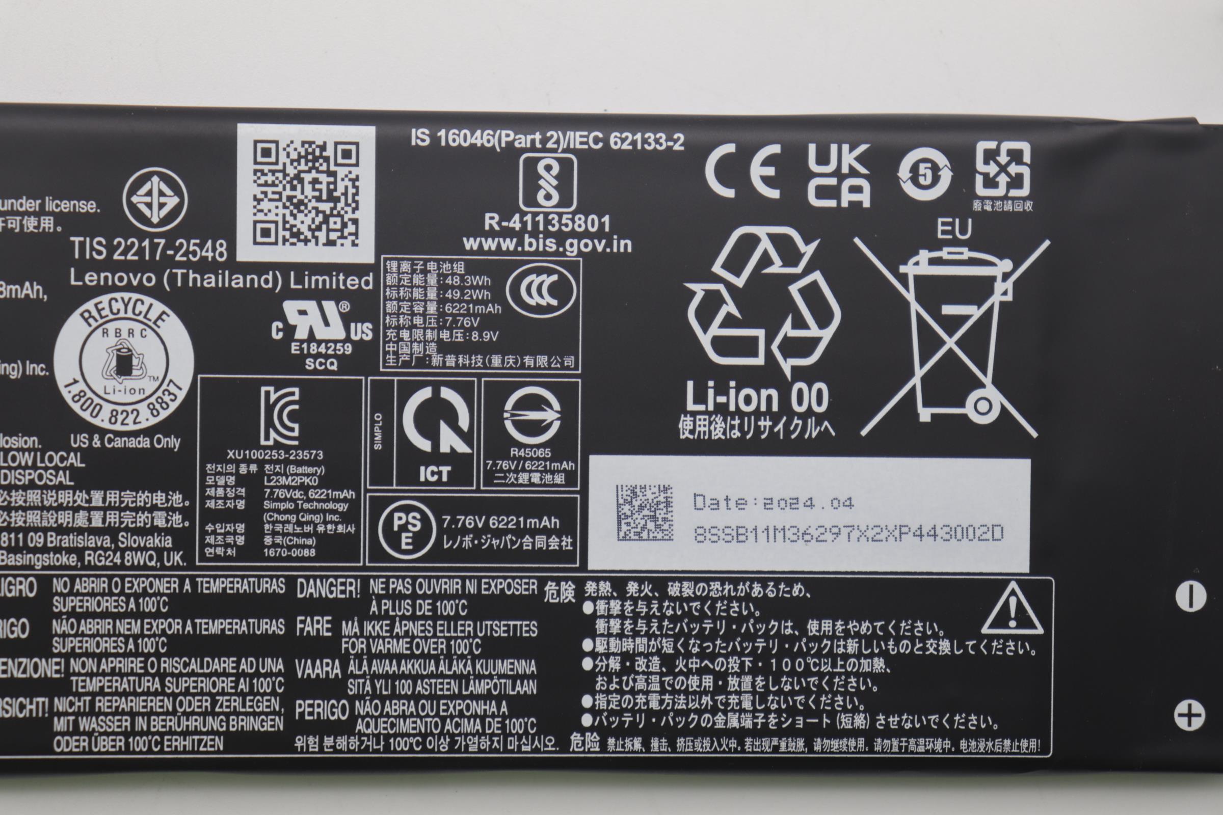 Bateria Lenovo Original L23M2PK0, 49.2Wh, 7.76V - Imagen 3