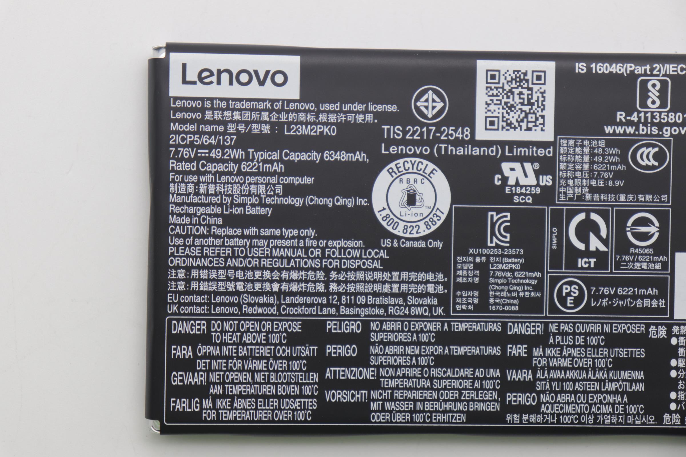 Bateria Lenovo Original L23M2PK0, 49.2Wh, 7.76V - Imagen 4