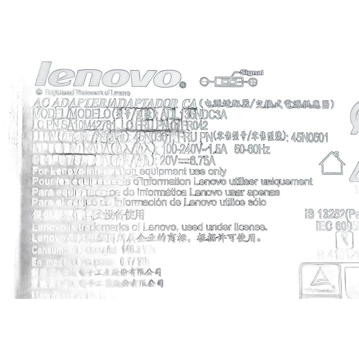 Cargador Lenovo Original ADL135NDC3A, 170W, 20V, 6.75A - Imagen 9