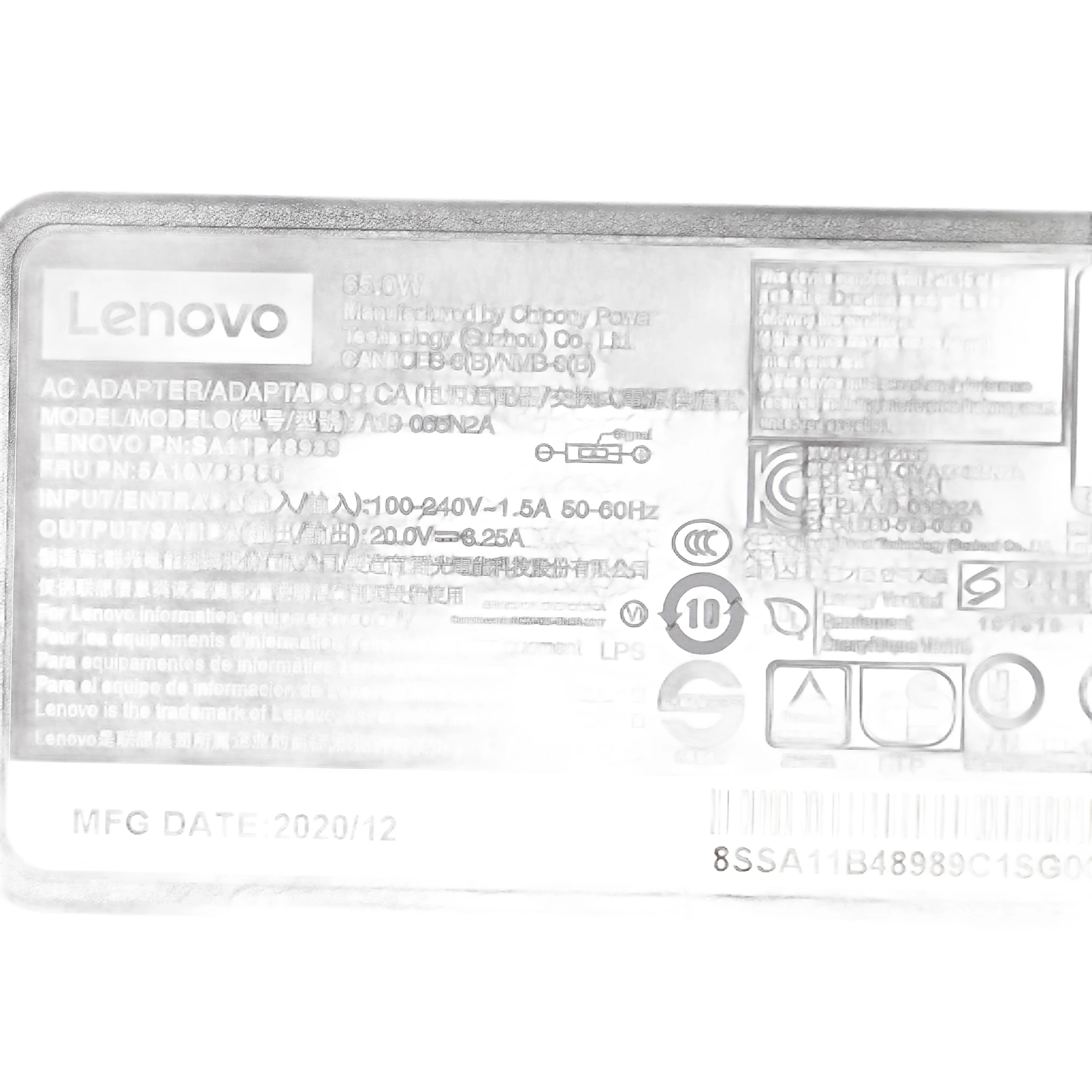 Cargador Lenovo Original A19-065N2A, 65W, 20V, 3.25A - Imagen 9
