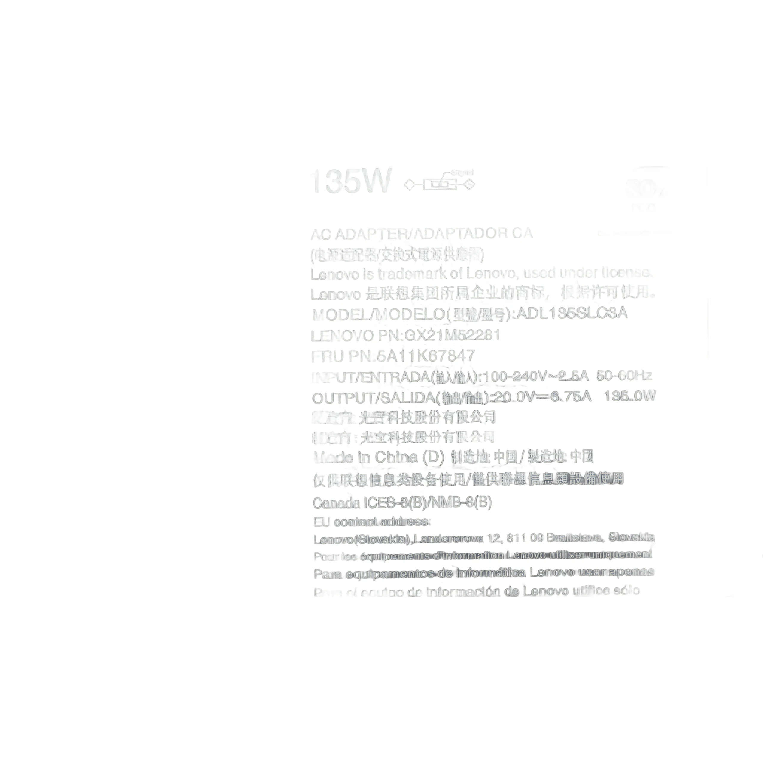 Cargador Lenovo Original ADL135SLC23A, 135W, 20V, 6.75A - Imagen 9
