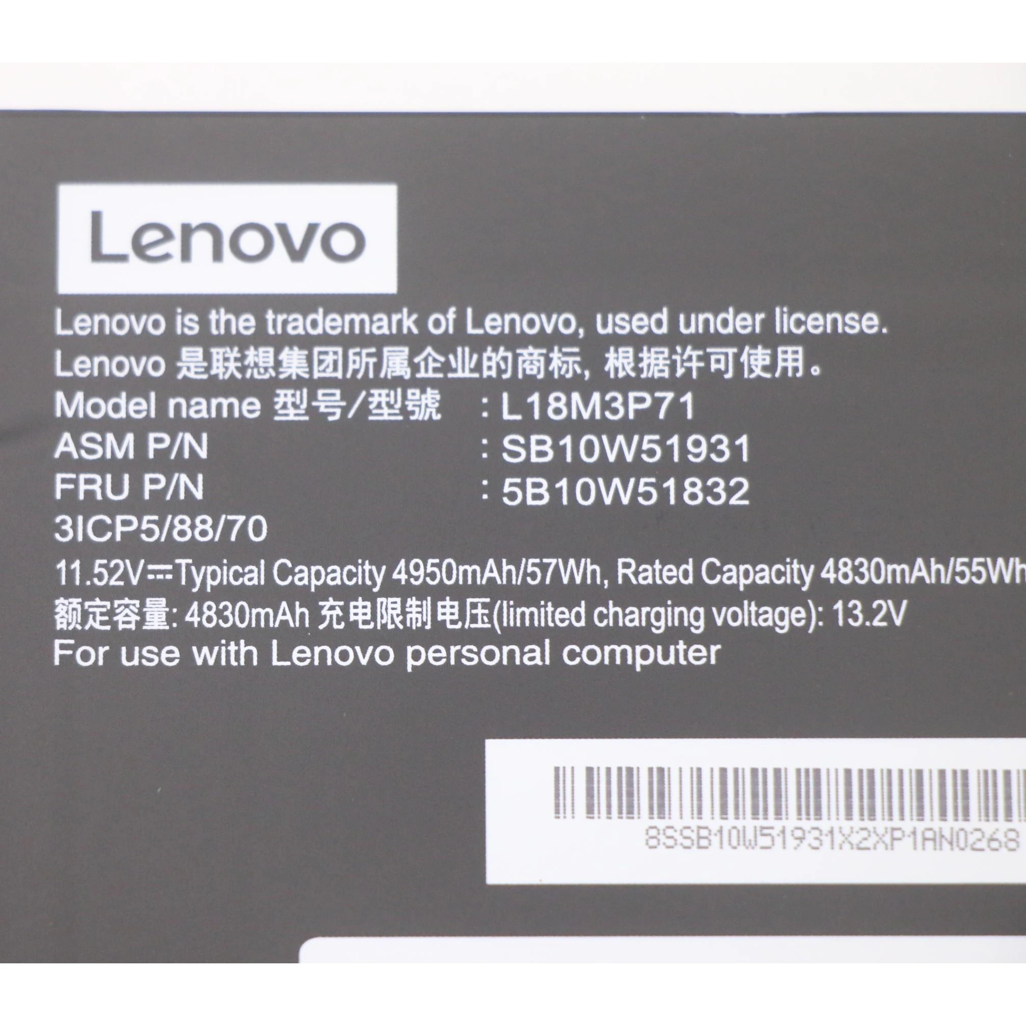 Bateria Lenovo Original L18M3P71, 57Wh, 11.52V - Imagen 5