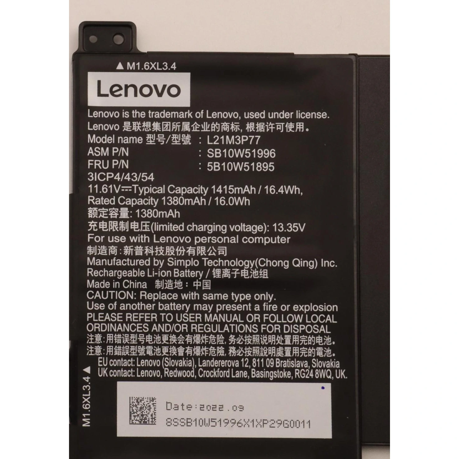 Bateria Lenovo Original L21M3P77, 16.4Wh, 11.61V - Imagen 5